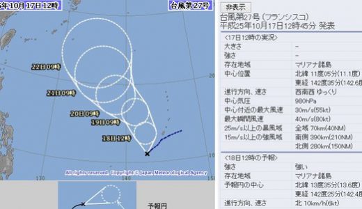 台風27号ヤバい！26号と同じ進路で日本直撃の可能性も