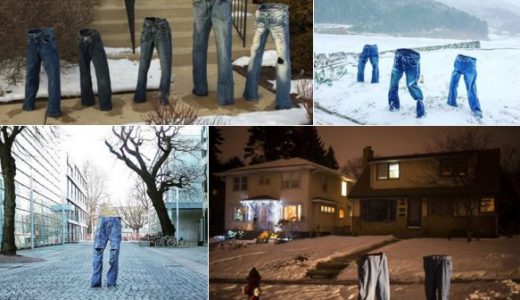 【シュール過ぎ】寒波で寒すぎてジーンズを凍らせる寒い遊びが全世界で拡散中！