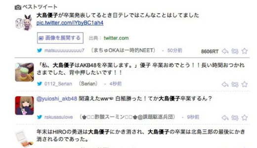 【速報】大島優子がAKB48卒業！NHK紅白で発表