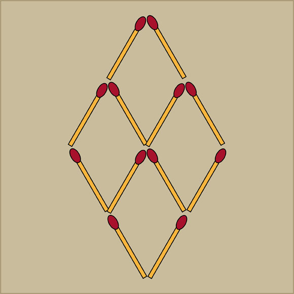 早合点に注意！４本のマッチ棒を移動して三角形を６個にする問題！