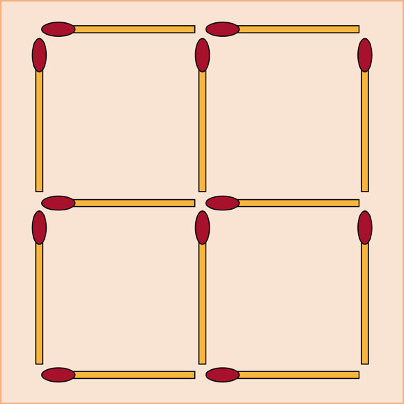 洞察力があれば楽勝！マッチ棒２本取り除いて正方形を２個にする問題！
