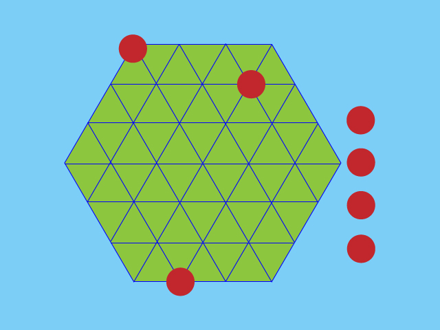 4個の赤い円を正しく移動せよ！1本の線分上に置ける円は1個だけ！