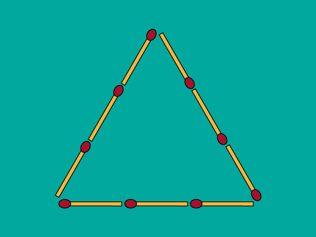マッチ棒３本移動して同じ大きさの三角形を３個作れ！
